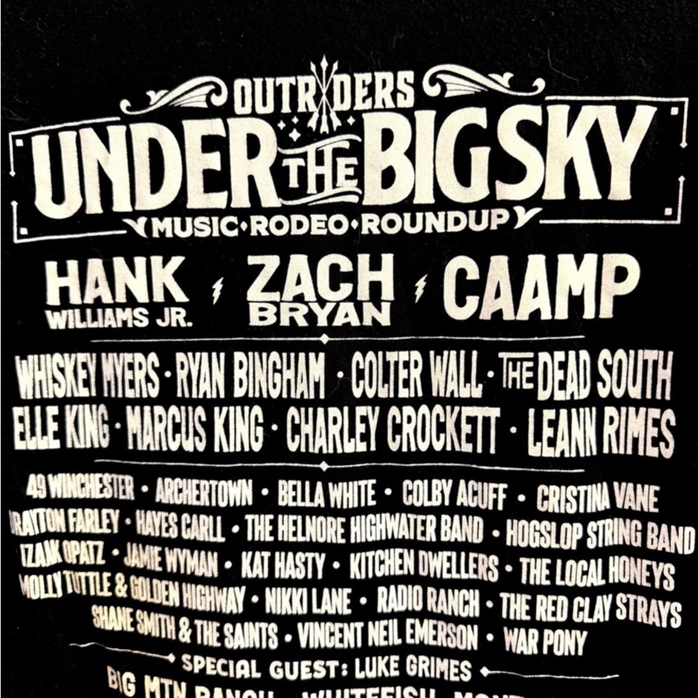 Outriders country music Festival concert T Shirt Zach Bryan Hank Williams Jr XL
